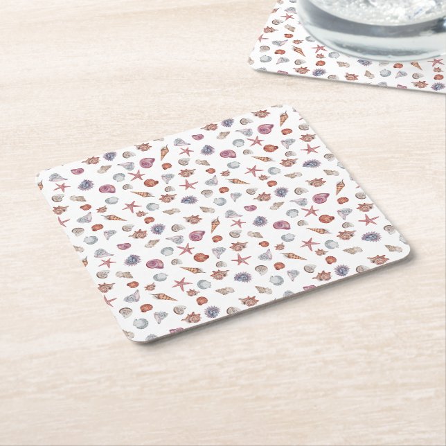 Underwater Watercolor Composition Series Design 4  Square Paper Coaster (Angled)