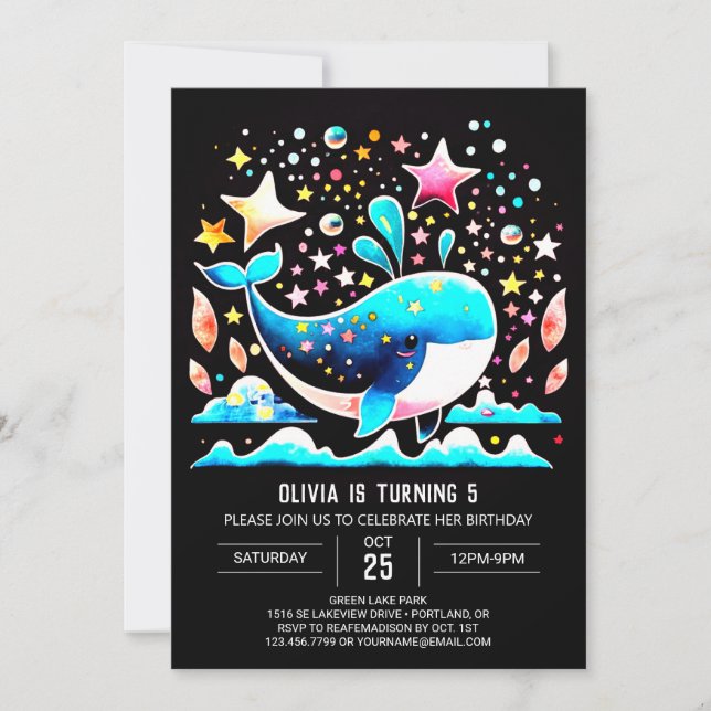 Underwater Whale Pink Girl Birthday Invitation (Front)