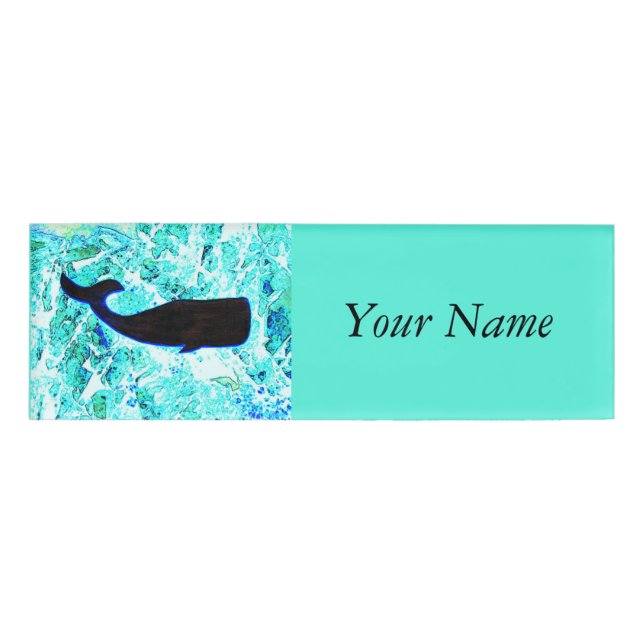 underwater whale swimming Thunder_Cove Name Tag (Front)