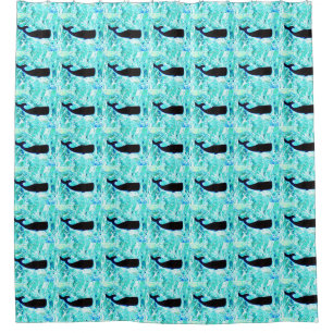 underwater whales swimming Thunder_Cove Shower Curtain