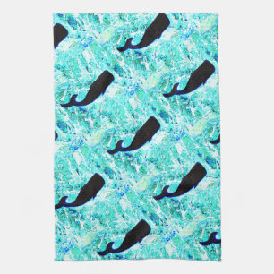 underwater whales swimming Thunder_Cove Tea Towel