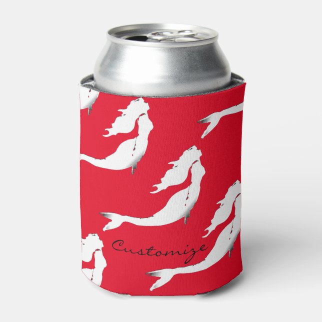 Underwater White Mermaid Swimming Thunder_Cove Can Cooler (Can Front)