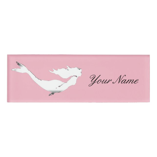 Underwater White Mermaid Swimming Thunder_Cove Name Tag (Front)