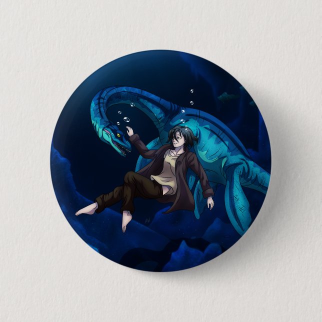 Underwater with a Plesiosaurus 6 Cm Round Badge (Front)