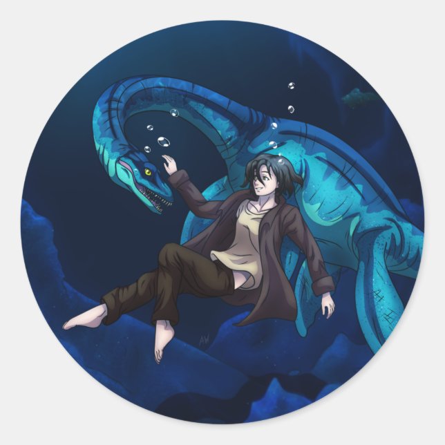 Underwater with a Plesiosaurus Classic Round Sticker (Front)