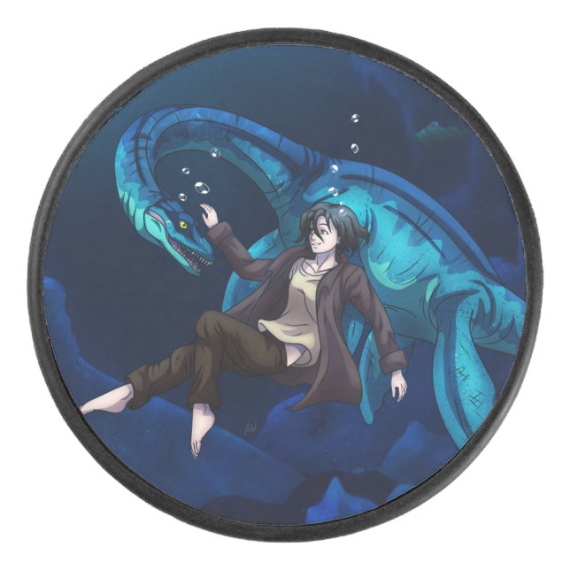 Underwater with a Plesiosaurus Hockey Puck (Front)