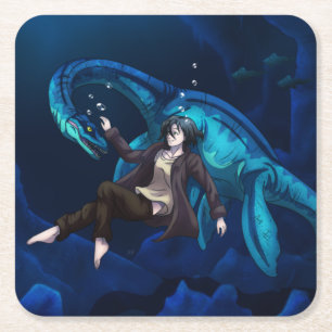 Underwater with a Plesiosaurus Square Paper Coaster