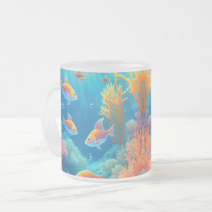Underwater With Tropical Fish Frosted Glass Coffee Mug