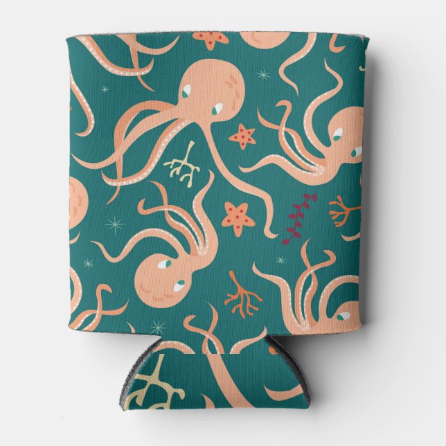 Underwater Wonders: Octopus Starfish Dance Can Cooler (Front)