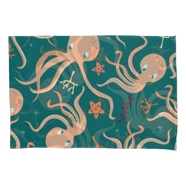 Underwater Wonders: Octopus Starfish Dance Pillowcase (Front)