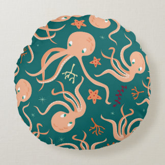 Underwater Wonders: Octopus Starfish Dance Round Cushion