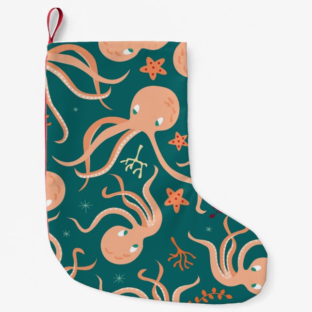 Underwater Wonders: Octopus Starfish Dance Small Christmas Stocking (Front)