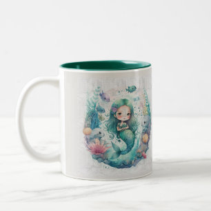 underwater world Mermaid in seaweed Two-Tone Coffee Mug
