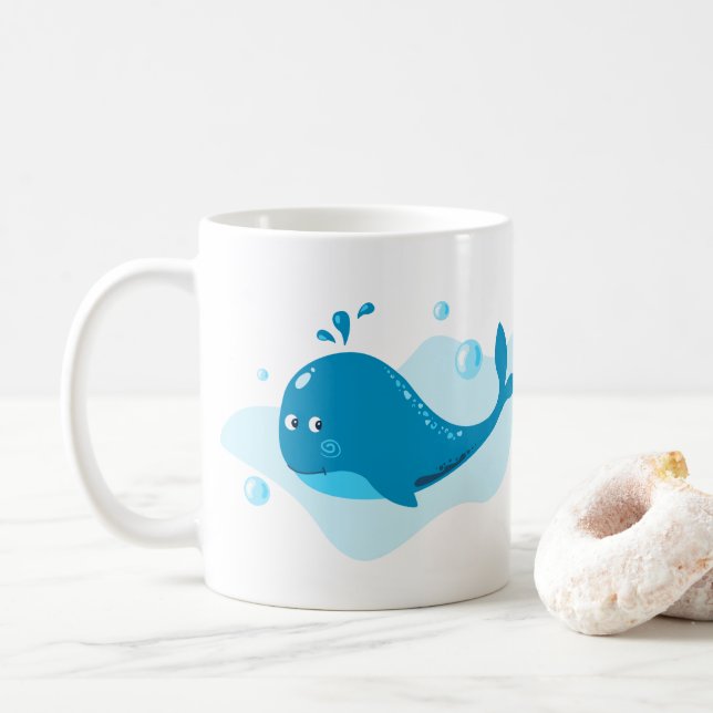 Underwater world. Ocean life. Kawaii Blue whale   Coffee Mug (With Donut)