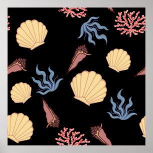 Underwater world seamless pattern in vintage. anim poster