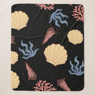 Underwater world seamless pattern in vintage. anim sherpa blanket