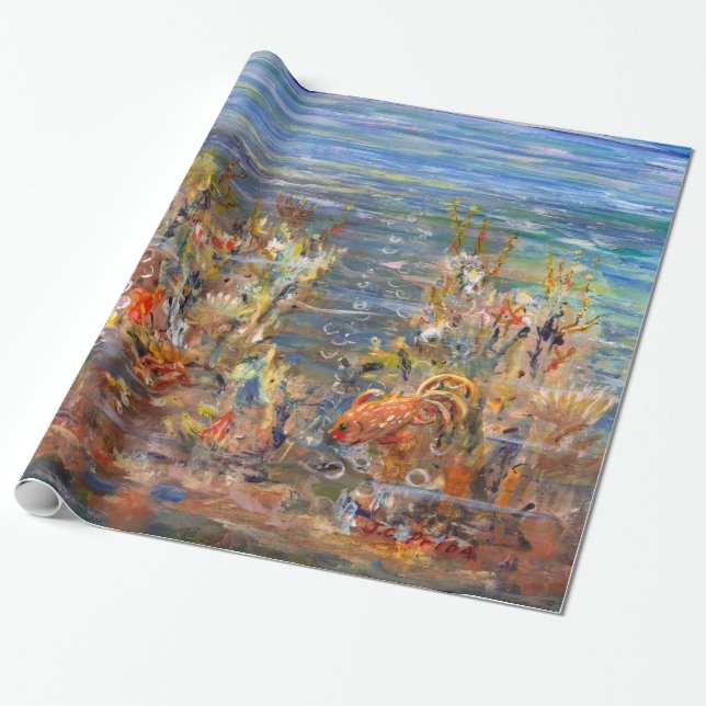 Underwater World Tropical Fish Aquarium Painting Wrapping Paper (Unrolled)