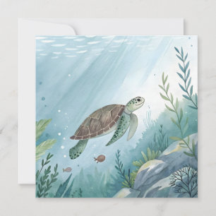 Underwater world with turtle invitation