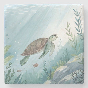 Underwater world with turtle stone coaster