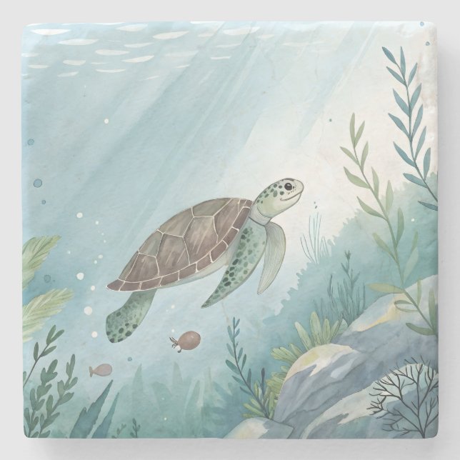 Underwater world with turtle stone coaster (Front)