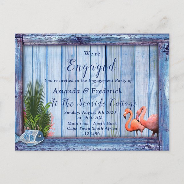 Underwater worlds & Blue-wood texture Engagement Invitation Postcard (Front)