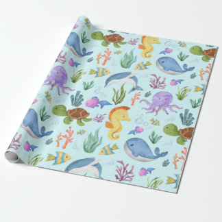 Underwater wrapping paper, ocean sea creatures wrapping paper