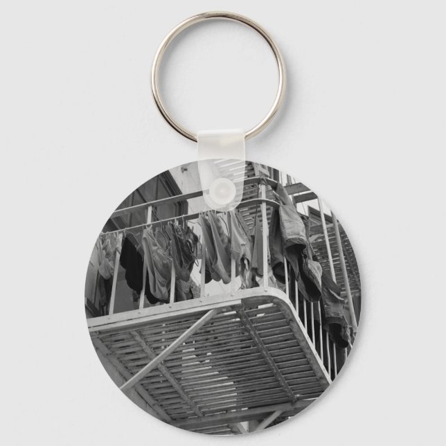 Underwear Out To Dry Black and White Laundry Photo Key Ring (Front)
