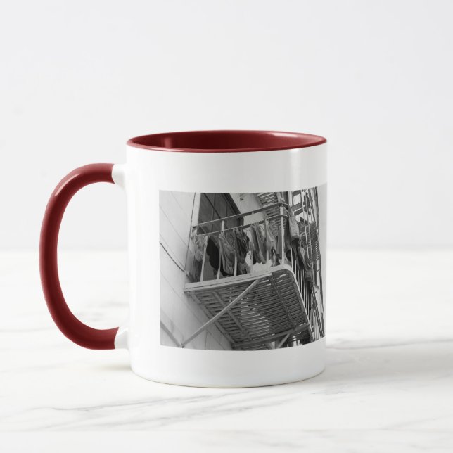 Underwear Out To Dry Humour Black and White Photo Mug (Left)