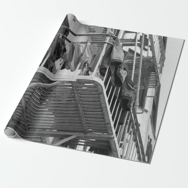 Underwear Out To Dry Humour Black and White Photo Wrapping Paper (Unrolled)