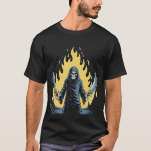 Underworld Reaper Skeleton Art Dual Blade Hellfire T-Shirt