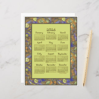 Undulating Leaves Border 2026 Calendar Paper Sheet