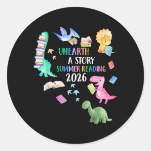 Unearth a Story Dinosaur Book 2026 Summer Reading Classic Round Sticker