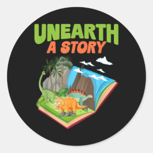 Unearth a Story Dinosaur Book 2026 Summer Reading Classic Round Sticker