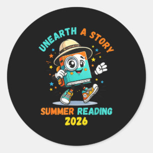 Unearth a story funny library summer reading 2026 classic round sticker