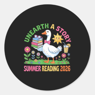 Unearth a story summer 2026 silly goose reading classic round sticker