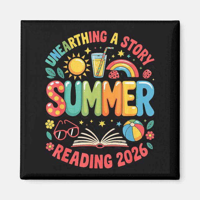 Unearth a story summer 2026 summer reading program magnet (Front)