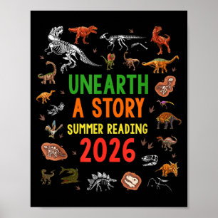 Unearth a Story Summer Reading 2026 Dinosaur Poster