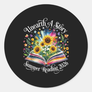 Unearth a story summer reading 2026 flower classic round sticker