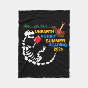 Unearth a Story T-Rex Reading a Book Summer Fleece Blanket
