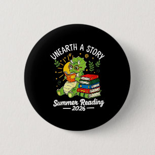 Unearth a story triceratops dinosaur reading books 6 cm round badge