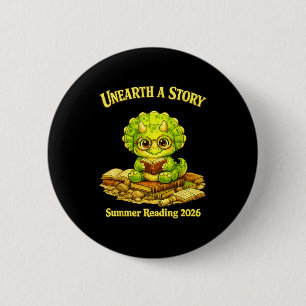 Unearth a story triceratops dinosaur reading books 6 cm round badge