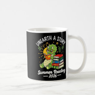 Unearth a Story Triceratops Dinosaur Reading Books Coffee Mug