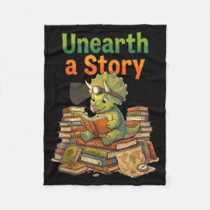 Unearth a story triceratops dinosaur reading books fleece blanket