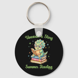 Unearth a Story Triceratops Dinosaur Reading Books Key Ring