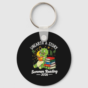 Unearth a story triceratops dinosaur reading books key ring