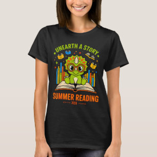 Unearth a Story Triceratops Dinosaur Reading Books T-Shirt