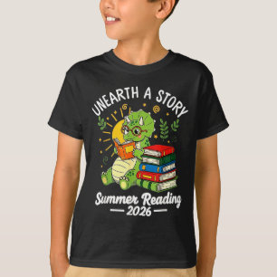 Unearth a story triceratops dinosaur reading books T-Shirt