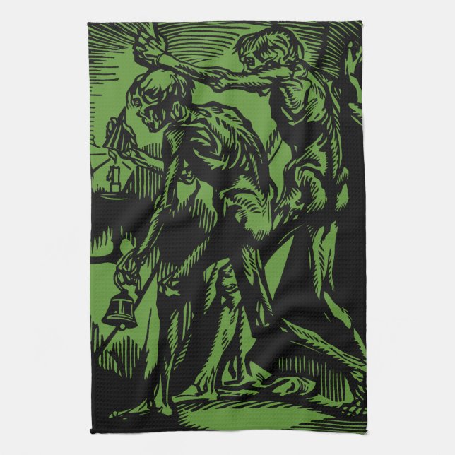 Unearthed Horrors of Dead Miners for Halloween Tea Towel (Vertical)