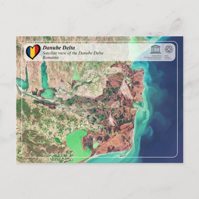 UNESCO WHS - Satellite view of the Danube Delta Postcard (Front)