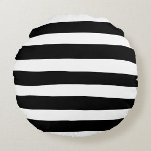 Uneven Stripes - Black and White Round Cushion